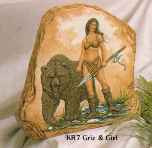 KR7 Grizzly and Indian Girl 10" x 10" Bisque $24.00