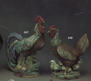 S447 Rooster Guarding Eggs 15"T Bisque $33.60 S448 Hen with chicks 13"T Bisque $28.80